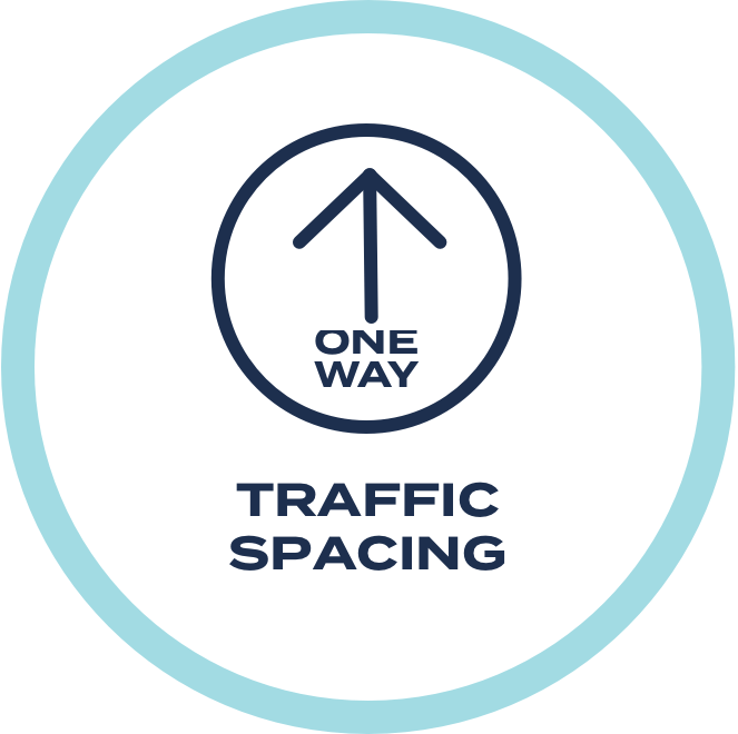 Please follow the directional arrows in our one-way system, to help us keep foot traffic orderly and spaced appropriately.